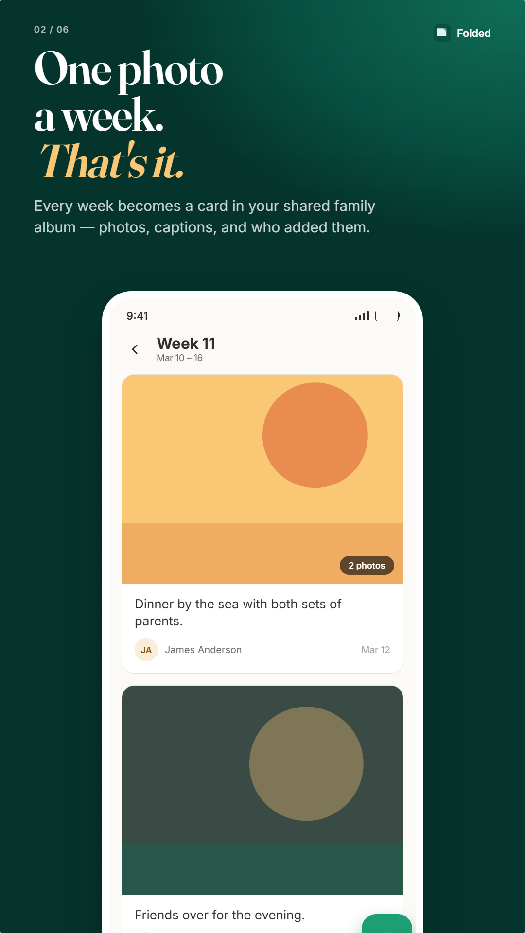 Weekly album view showing a low-pressure rhythm with no daily streaks